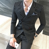 西服套装男新郎结婚礼服四季修身西服双排扣西装男套装三件套