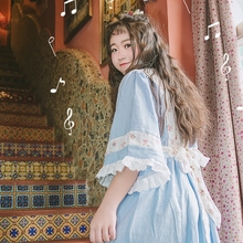 仙镭独秪日系可爱甜美喇叭袖 pinkwink原创自制 复古仙印花连衣裙女