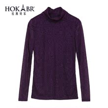 HOKABR/红凯贝尔秋装韩版女装网纱亮点修身显瘦高领打底衫女上衣图片