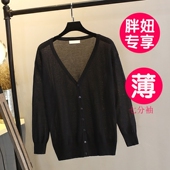夏季薄款针织衫女开衫胖mm大码冰丝披肩外套七分袖空调衫200斤春