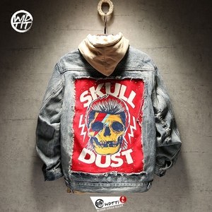 街头潮牌宽松贴布牛仔外套牛仔衣夹克男