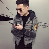 冬季加厚棉衣男士外套韩版修身短款连帽刺绣金丝绒棉服男棉袄潮流