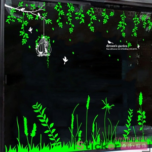 春天鸟笼春季服装店橱窗玻璃门贴纸创意奶茶店铺装饰推拉门墙贴画