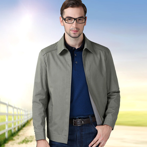 纯棉免烫夹克衫休闲外套男加肥加大码男装秋季翻领中年爸爸装全棉