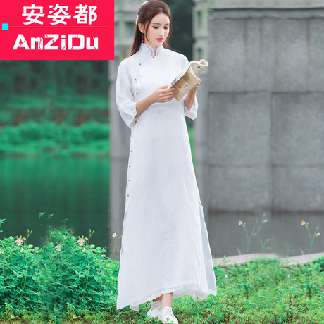 夏季新款中国风女装真丝礼服裙子复古中式改良旗袍连衣裙气质长裙商品大图