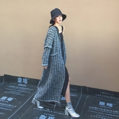 兮奈/秋冬连帽外套走秀大牌款大衣文艺复古风衣宽松超长大码袍子