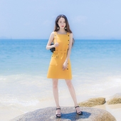 显瘦口袋气质单排扣腰带背心连衣裙短裙裙子 修身 韩版 2018夏季新款