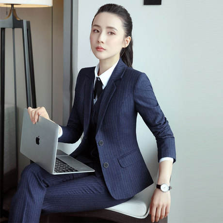 职业装女装套装秋冬经理工作服OL长袖条纹西装两粒扣女士正装套裤商品大图