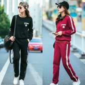 欧洲站秋冬新款潮抓绒卫衣运动服套装时尚休闲两件套大码女款士P