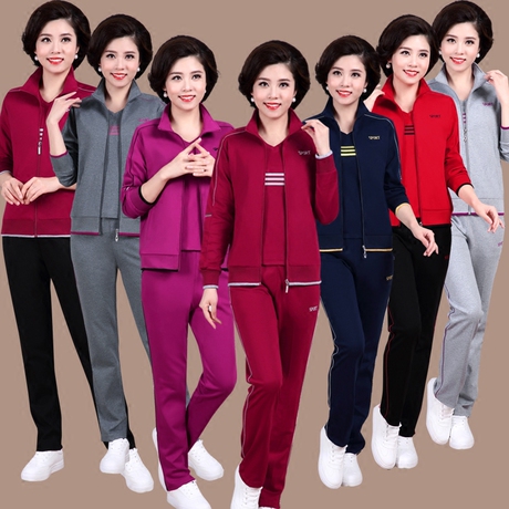 妈妈春装外套女中老年运动套装春秋广场舞服休闲运动服三件套商品大图