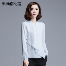 尚都比拉雪纺衫长袖女2016新款秋女装打底衫修身显瘦通勤上衣直筒图片