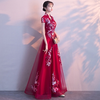 敬酒服新娘冬季2018新款中国风显瘦长款红色旗袍结婚晚礼服女回门