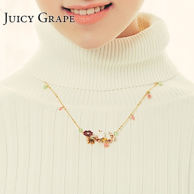 Juicy Grape衣服配饰项链珐琅彩可爱小兔子蘑菇项链配毛衣的项链