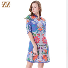 佐尔美夏季女装碎花印花桑蚕丝真丝度假风中袖中裙连衣裙E62LS80图片