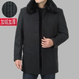 中老年男装冬季加绒加厚毛呢大衣爸爸男士大码保暖短风衣老人外套