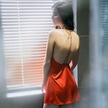 春夏性感睡衣女露背诱惑红色细肩带吊带A字睡裙春家居服 今夕何夕