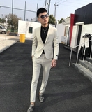单排扣小西装男英伦韩版修身休闲结婚礼服帅气发型师西服套装一身