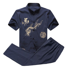 男士唐装套装短袖中老年人男装爸爸装衣服老人爷爷夏5060-7080岁