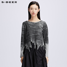 sdeer圣迪奥2018秋女装现代建筑感破边长袖T恤S17180279图片