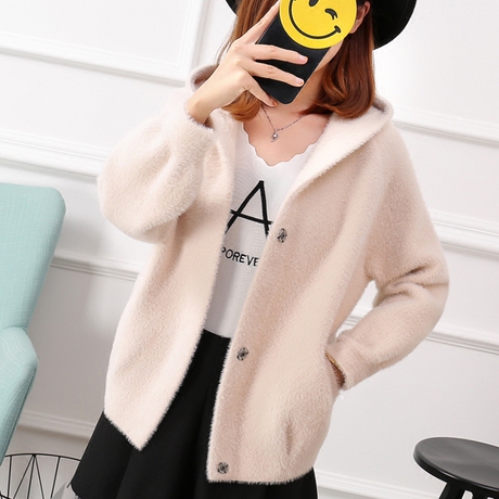 2018秋冬新款韩版仿水貂绒仿貂毛毛衣外套加厚短款女装小开衫针织商品大图