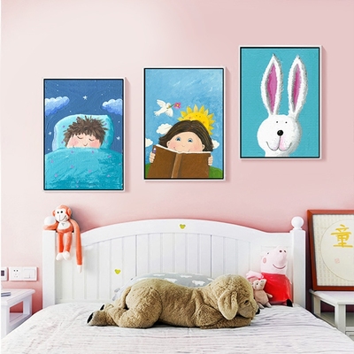 现代装饰画 儿童房装饰画女孩墙画男孩卧室床头挂画房间创意卡通