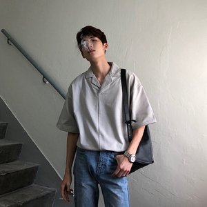 小清新衬衫青年五分袖宽衬衣