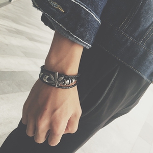 日韩幸运草手绳皮绳编织情侣手链