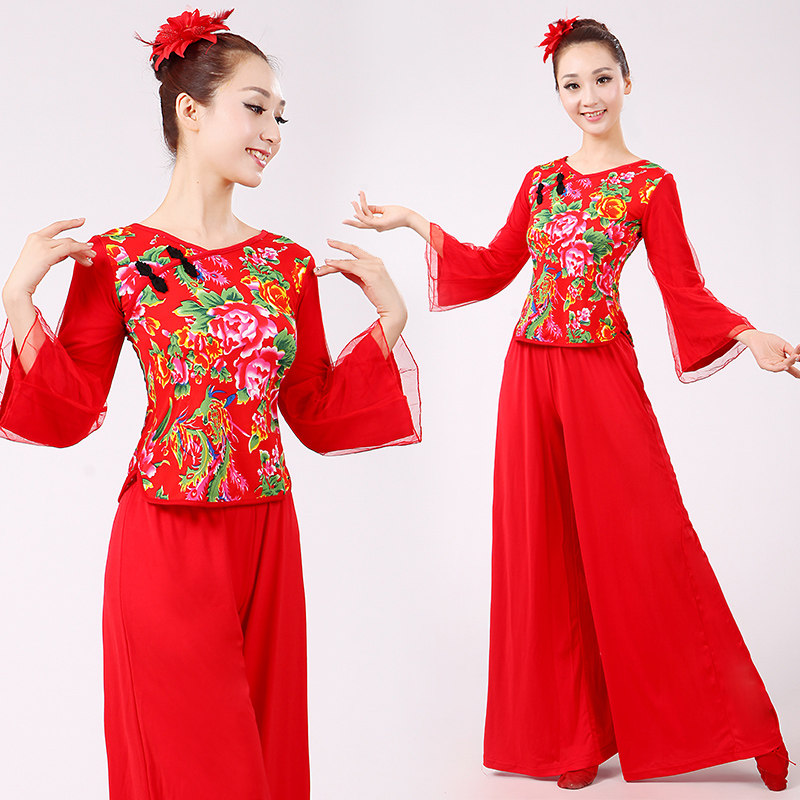 秧歌服2018新款时尚演出服扇子舞蹈服装民族