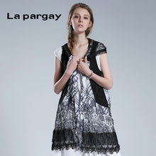 pargay纳帕佳夏季 休闲撞蕾丝格子雪纺连帽开衫 时尚 L392120S