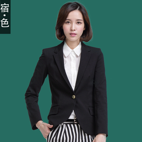 宿·色宿色女装2015春装新款韩版修身长袖西装 一粒扣OL气质外套商品大图