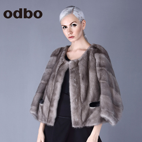 odbo/欧迪比欧2016秋冬新款女装皮草外套短款时尚休闲九分袖商品大图