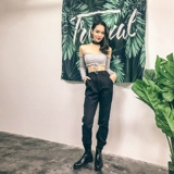 欧美休闲阔腿高腰工装裤束口女宽松显瘦户外多口袋收脚九分军裤