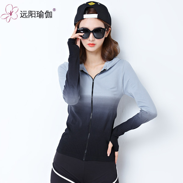 远阳瑜伽服长袖外套韩版时尚渐变色健身跑步服女上衣