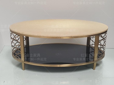新古典椭圆茶几 北欧不锈钢黄铜色沙发边几 现代中式大理石咖啡桌