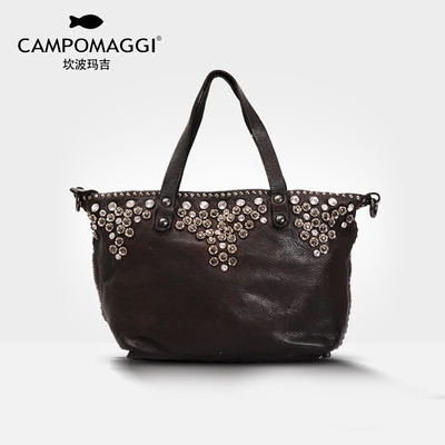 CAMPOMAGGI 意大利复古女包 手工牛皮铆钉镶钻手提斜挎包C4531