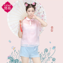 裂帛新衣记2017夏季新款女装绣花两件套雪纺衫短袖蕾丝衫68160133图片