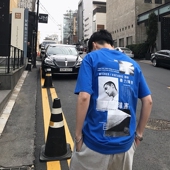 1CHEN/ 18夏季新款 韩版男士后背字母印花简约宽松圆领T恤男短袖t
