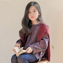 新款 学院风宽松格子纹加绒儿童上衣衬衫 女童2014秋冬装 韩国童装