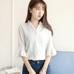 小清新V领纯棉衬衣