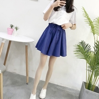 棉麻短裙百褶裙a字2018夏季新款女高腰文艺小清新修身显瘦半身裙