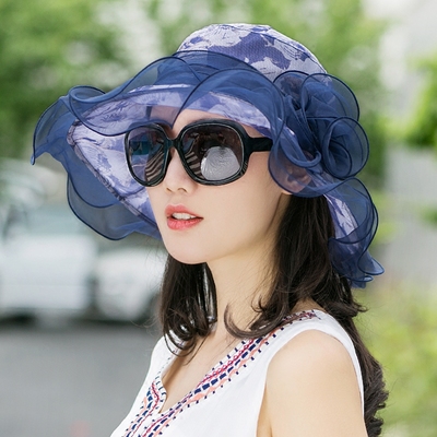 真丝帽子女夏天韩版可折叠出游防晒太阳帽大檐遮阳帽女沙滩帽凉帽