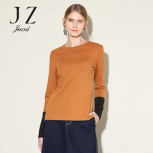 JUZUI/玖姿旗舰店女装2017秋季新款韩版修身圆领上衣女拼接针织衫图片