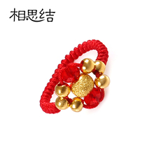 相思结磨砂金珠子光面金珠光珠红水晶黄金戒指足金转运珠红绳戒指