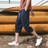 夏季短裤男士亚麻薄款哈伦裤 韩版七分7分裤宽松大码休闲棉麻中裤