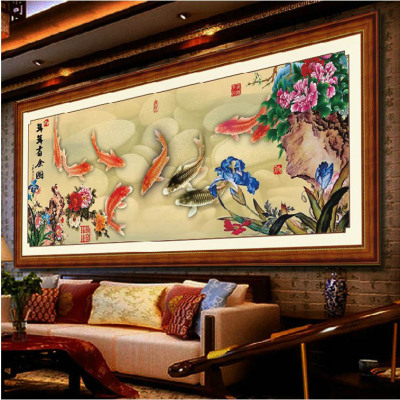 蒙娜丽莎十字绣年年有余新款印花九鱼图画大幅新款客厅画系列