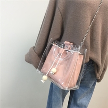 塑料透明水桶包女包时尚 简约手提包斜挎子母包 包包女2018春夏新款