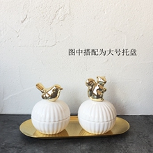 出口美国 金色陶瓷首饰盒托盘戒指带盖松鼠小鸟小猫小熊收纳托盘