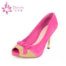 鱼嘴女鞋 休闲高跟细跟鱼嘴蝴蝶结单鞋 达芙妮春秋款 Daphne