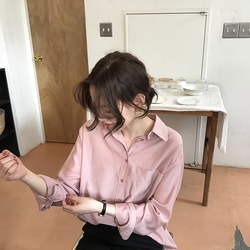 [ELINASEA]小海自制2019春夏纯色休闲长袖薄款翻领单排扣衬衫女