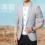 亚麻小西装男春夏季薄款休闲韩版青年修身浅色西服麻料棉麻外套潮